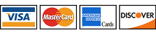 We accept payments with Visa, MasterCard, American Express, and Discover credit cards.